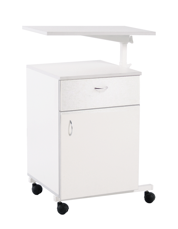 Тумба медицинская ТМ-"МСК" с поворотным столиком (столешница МДФ с пленкой ПВХ), на мебельных колесах, с выдвижным ящиком и нижним отделением с дверкой МСК-6556.106