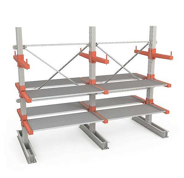 Складской консольный стеллаж для склада 2500x1500x1400 (16 консолей) с настилом